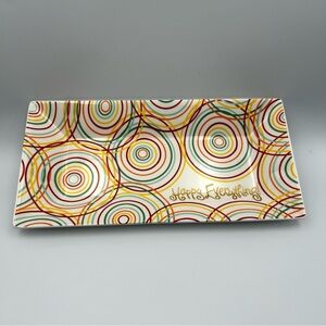 Happy Everything Coton Colors Multicolor Ceramic Serving Dish Tray Circles 11"
